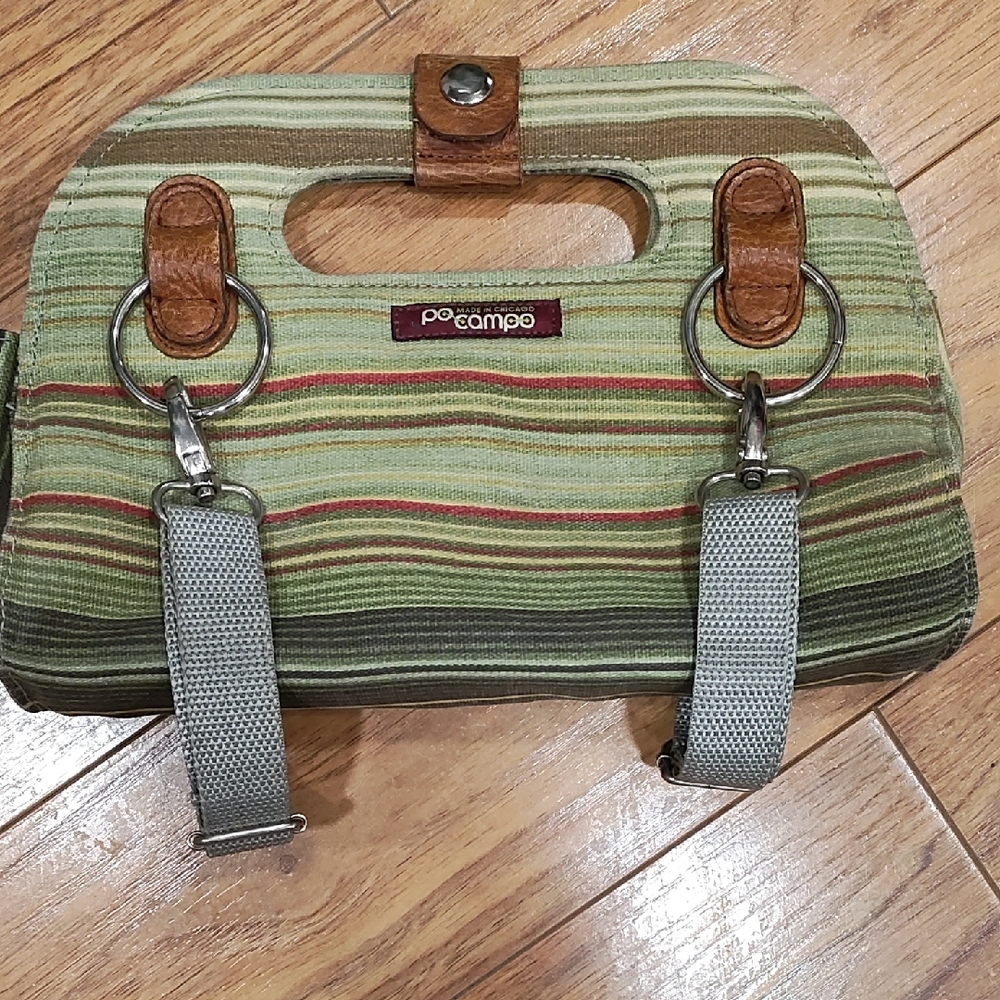 po Campo Green Striped Mini Tote with Leather Trim